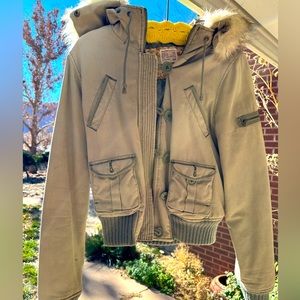 A&F bomber jacket with fur trimmed hood